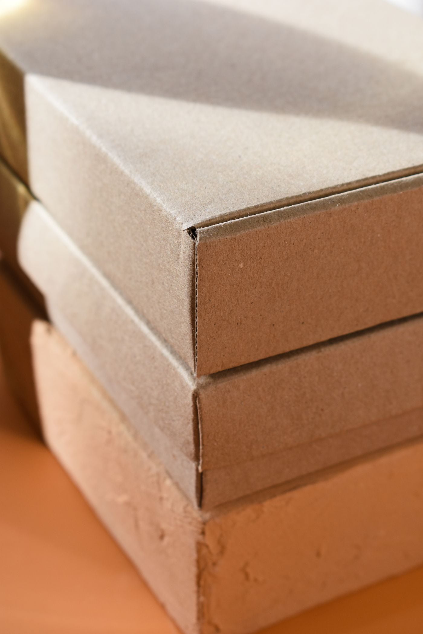 Plain kraft cartons photographed in natural light.