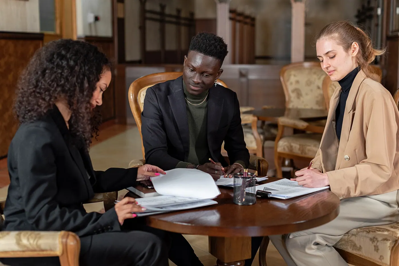 A team reviewing documents